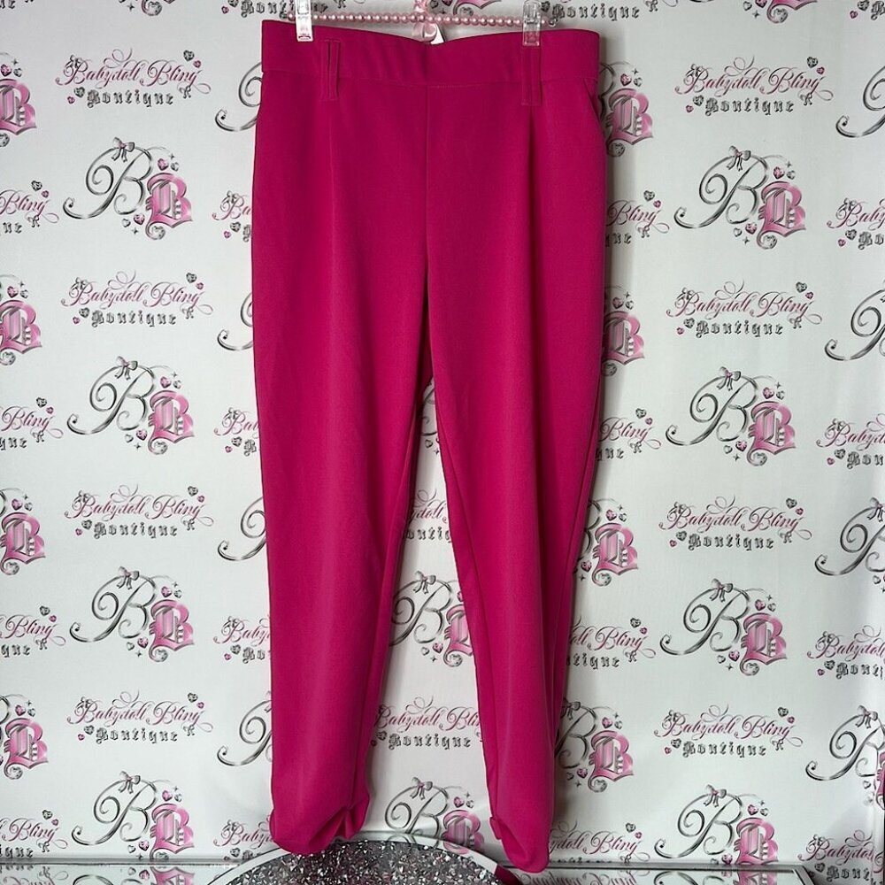 Jules and Leopold pants dressy Vibrant Pink Pants cinch bottom detail